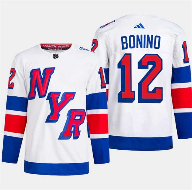 Mens New York Rangers #12 Nick Bonino White 2024 Stadium Series Stitched Jersey Dzhi